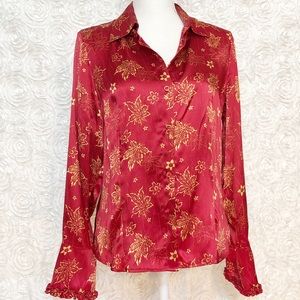 Jonathan Martin Red Gold Print Silk long Blouse